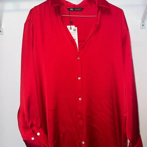 NWT Zara Red Button Down Shirt - Picture 1 of 7